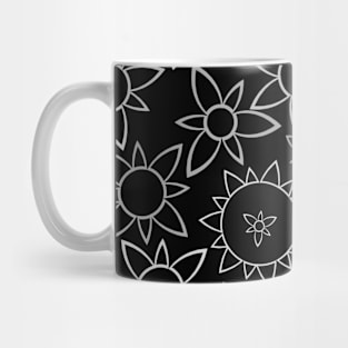 Retro Flower Suns White on Black Mug